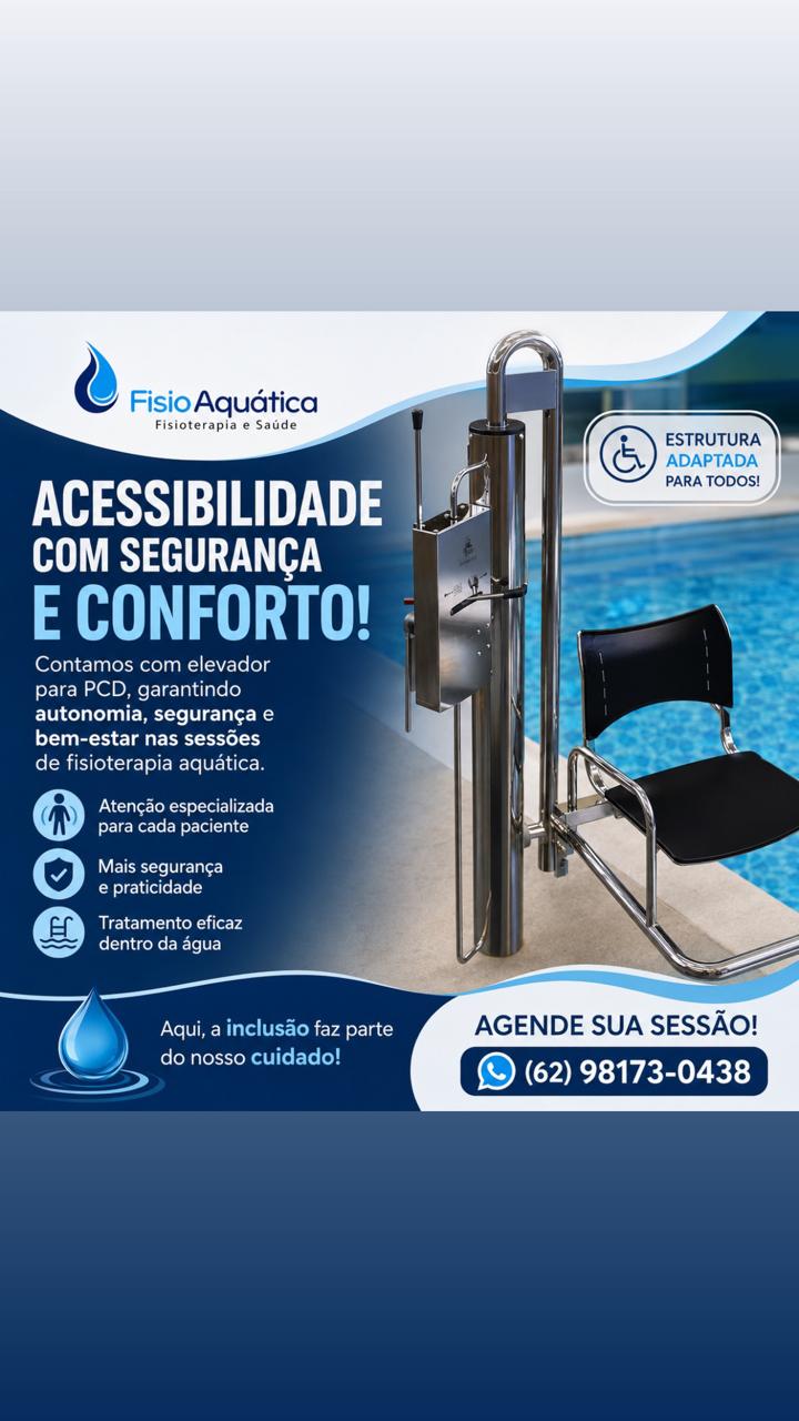Estrutura acessível com elevador hidráulico para entrada na piscina